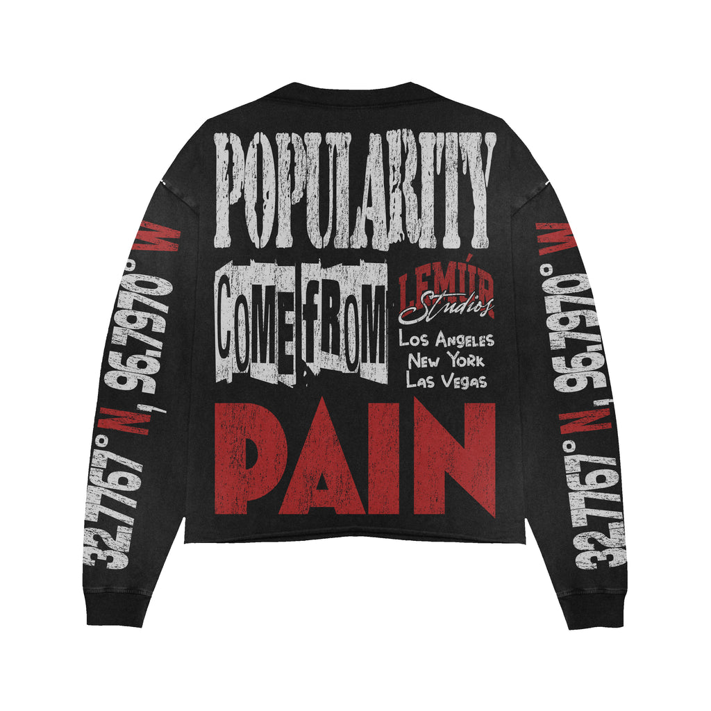 LEMÚR “Popularity Comes From Pain” Long-Sleeve Tee — Black