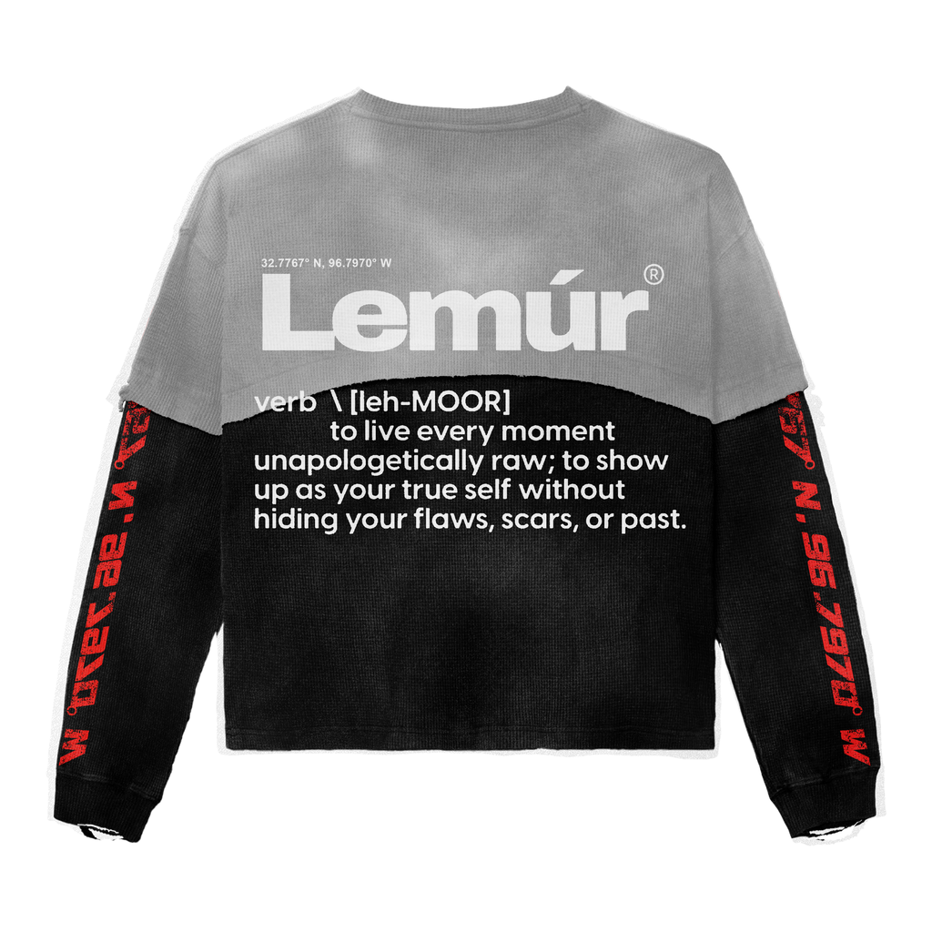 LEMÚR DEPT  Distressed Crop Long-Sleeve — Grey/Black