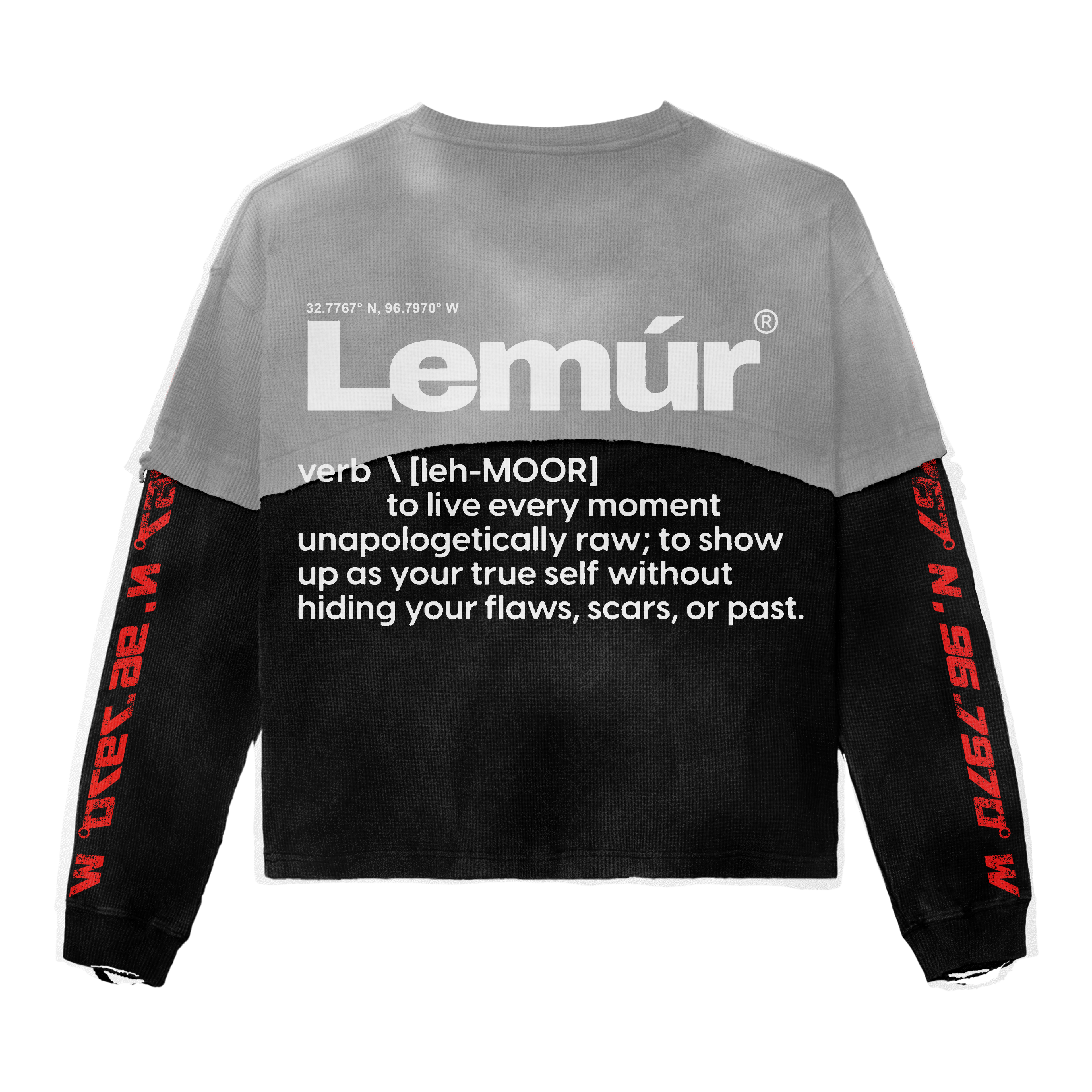 LEMÚR DEPT  Distressed Crop Long-Sleeve — Grey/Black