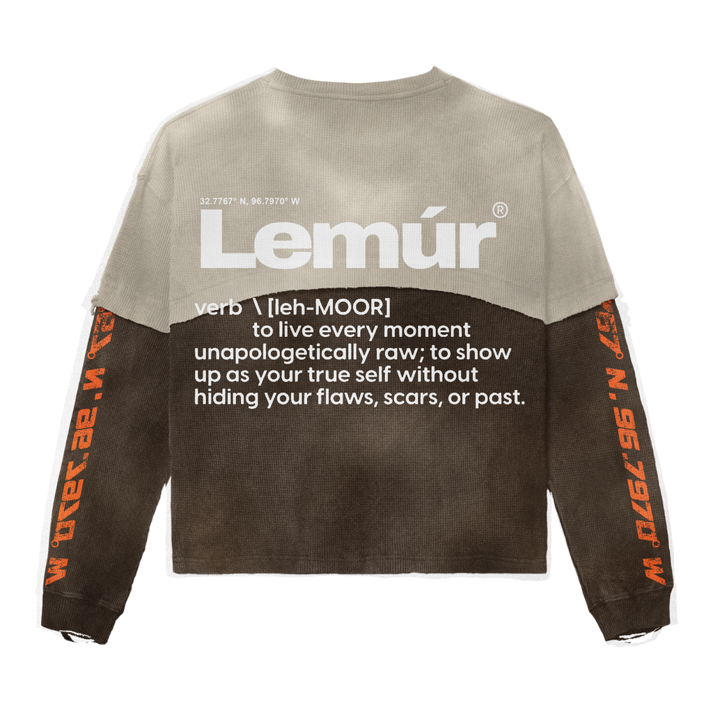 LEMÚR DEPT Distressed Crop Long-Sleeve — Tan/Brown