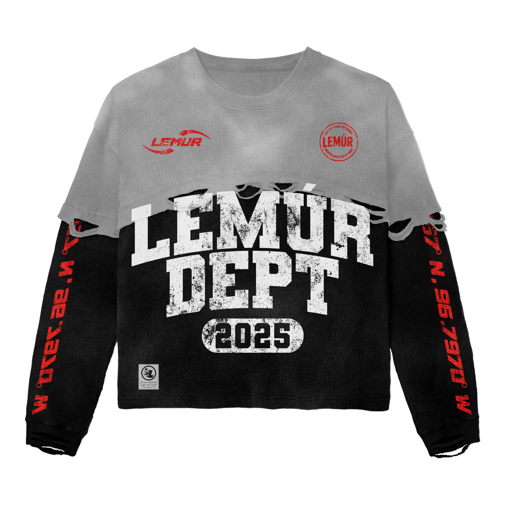 LEMÚR DEPT  Distressed Crop Long-Sleeve — Grey/Black