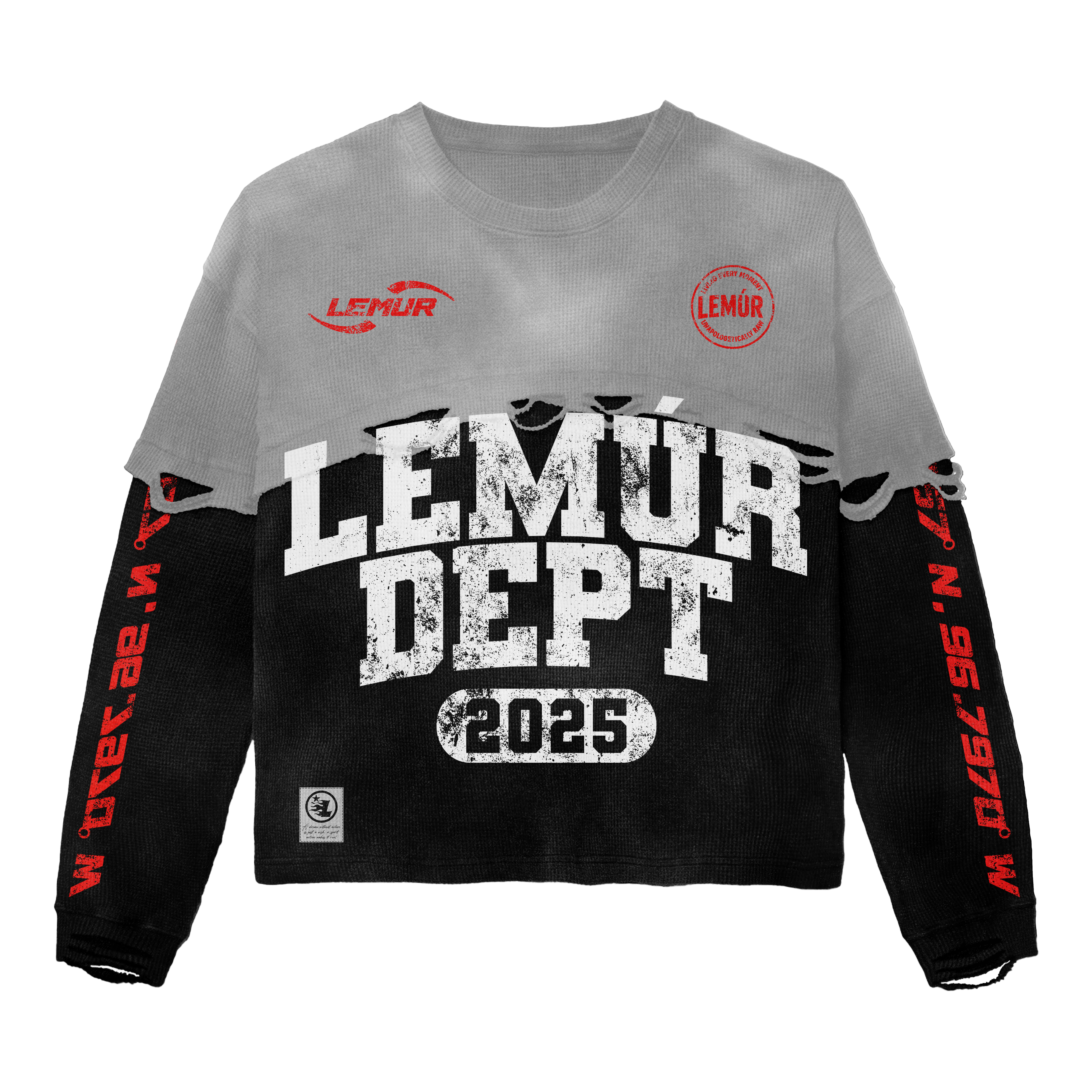 LEMÚR DEPT  Distressed Crop Long-Sleeve — Grey/Black