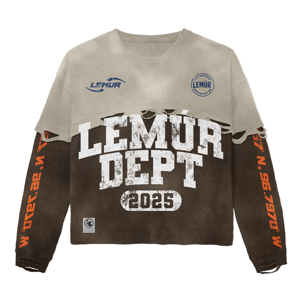 LEMÚR DEPT Distressed Crop Long-Sleeve — Tan/Brown