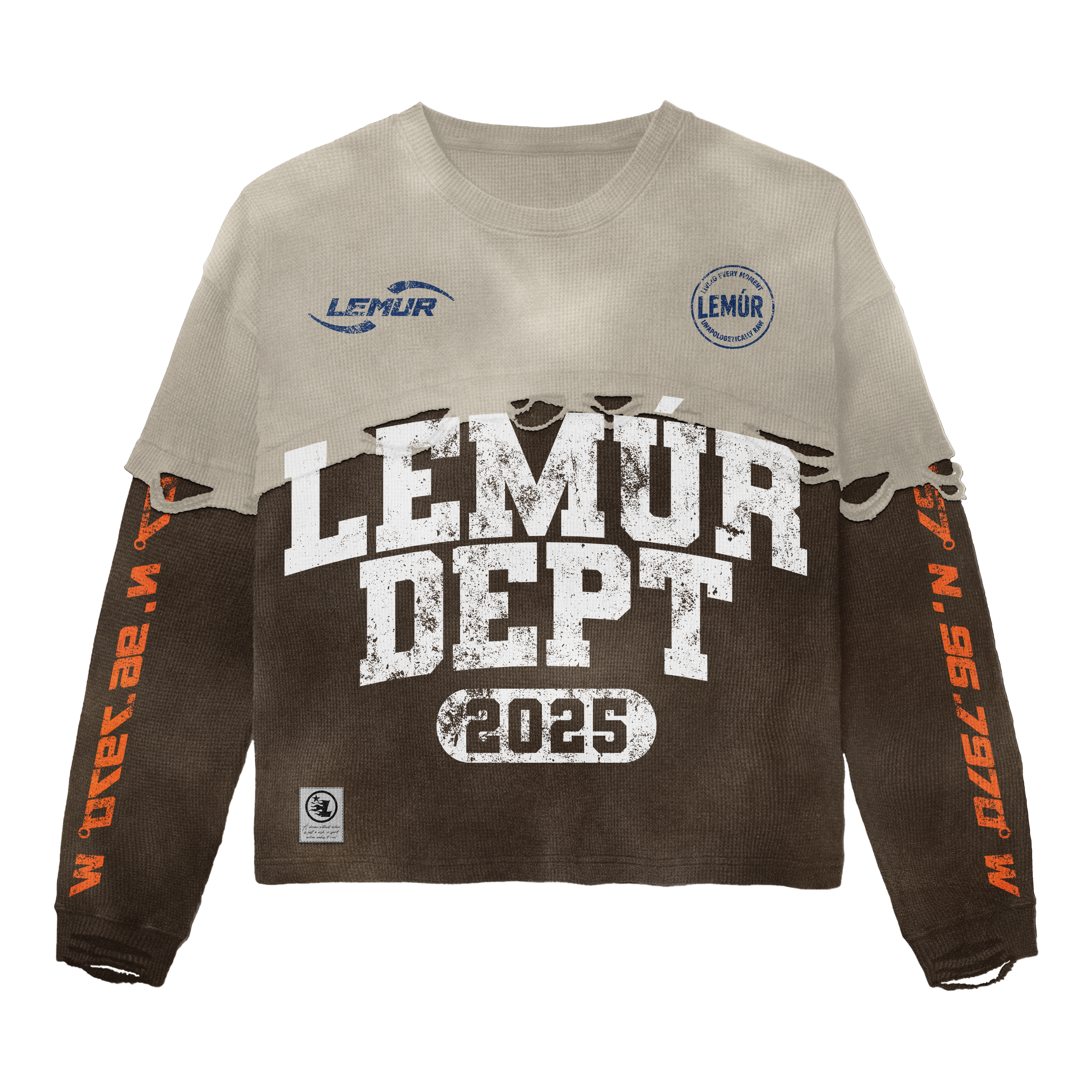 LEMÚR DEPT Distressed Crop Long-Sleeve — Tan/Brown